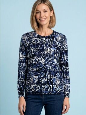 Joseph A Blue Lightweight Black White Abstract Animal Print Cardigan-XL